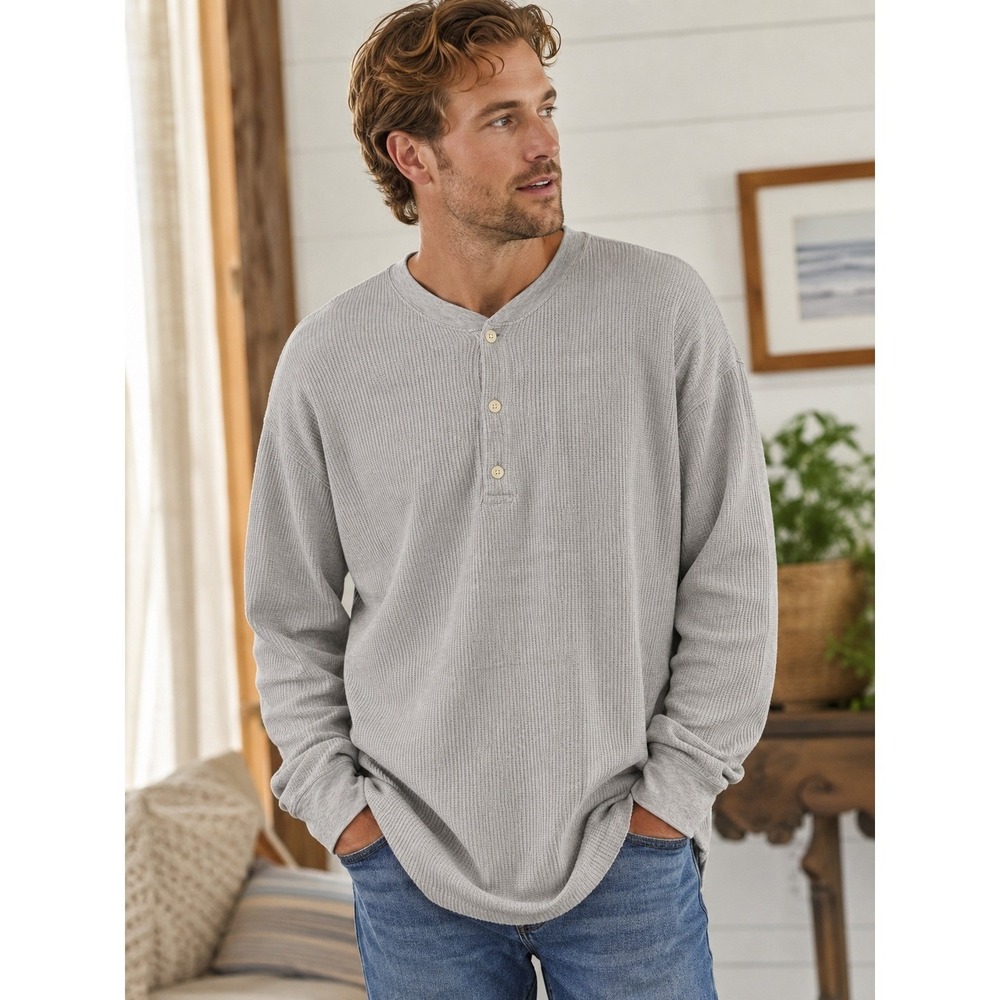 Levi Strauss Mens Gray Thermal Waffle Knit Henley Long Sleeve Relaxed Fit XL